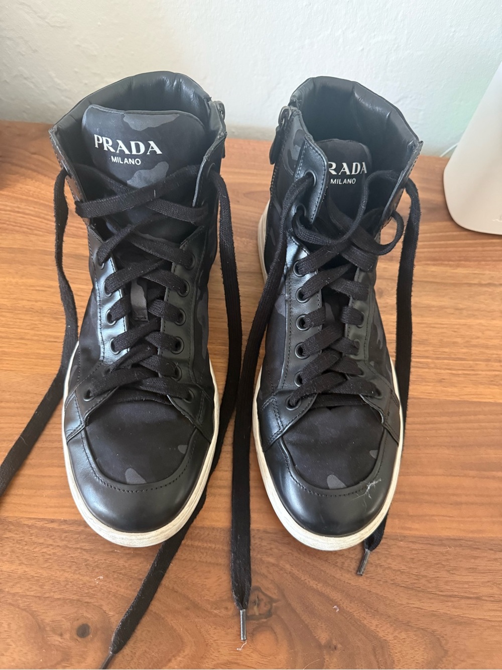 Prada Black High-Top Men's Sneakers with White Sole